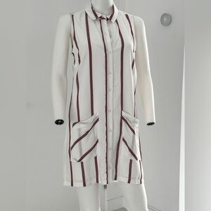 BCBG Generation Striped Button Up Shirt Dress Size XS White Burgundy Stripes